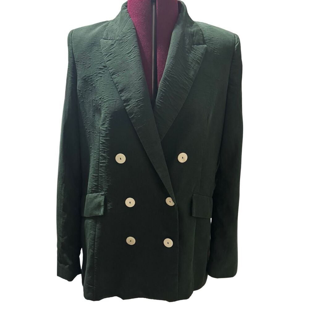 Mango Suits Double Breasted Crinkle Blazer Dark G… - image 2